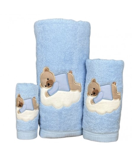 Juego de Baño Oso Nube Azul 100% Algodón | Laura Home