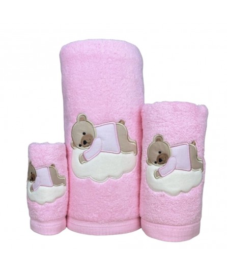 Juego de Baño Oso Nube Rosa 100% Algodón | Laura Home