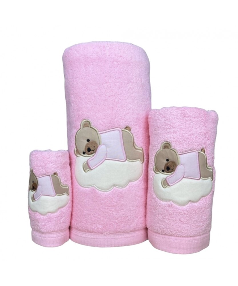 Juego de Baño Oso Nube Rosa 100% Algodón | Laura Home