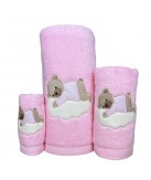 Juego de Baño Oso Nube Rosa 100% Algodón | Laura Home