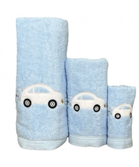Juego de Baño Coche Azul 100% Algodón | Laura Home