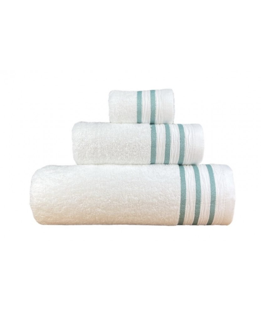 Conjunto de Banho Jacquard Riscas Branco Verde Água