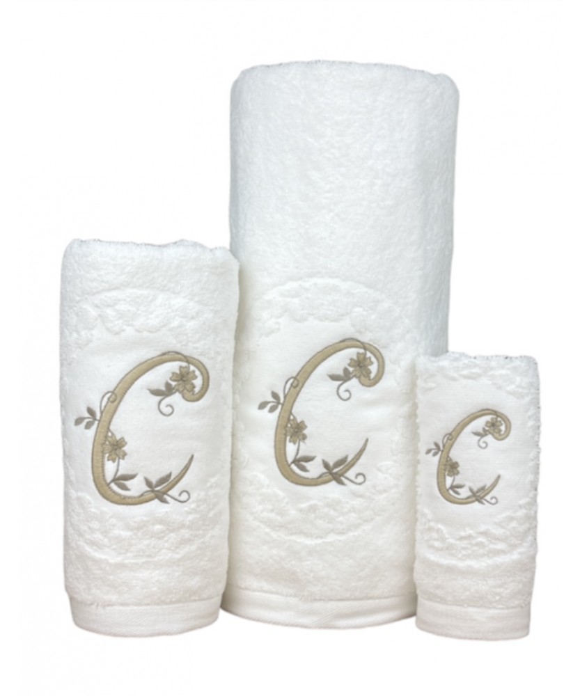 Juego de Baño Blanco Letra C 100% Algodón | Laura Home