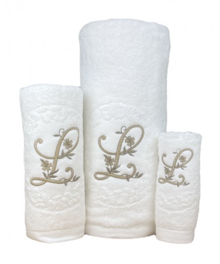 Juego de Baño Blanco Letra L 100% Algodón | Laura Home
