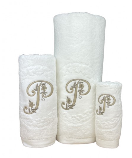 Jogo de Banho Branco Letra P 100% Algodão | Laura Home