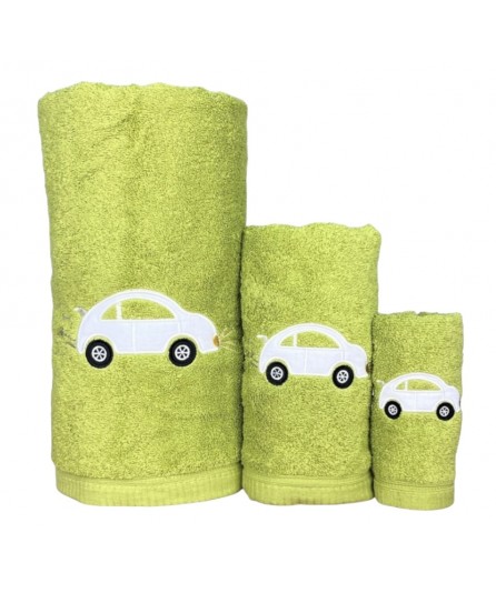 Juego de Baño Coche Verde 100% Algodón | Laura Home
