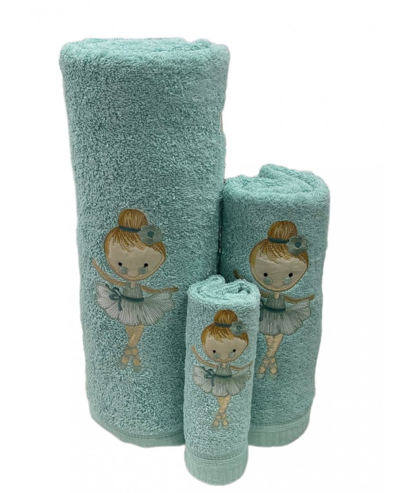 Juego de Baño Bailarina Verde Água 100% Algodón | Laura Home