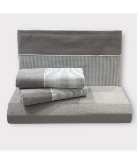 Jogo de Cama Flanela Risca Cinza 100% Algodão | Laura Home