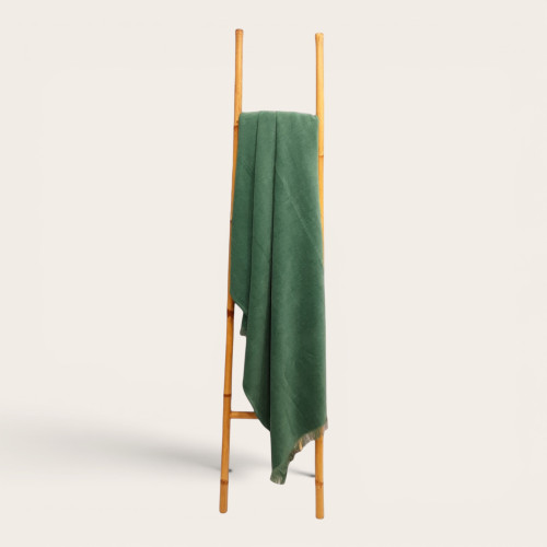 Manta Chenille Verde Escuro em Algodão com Franjas | Laura Home