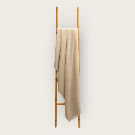 Manta Chenille Beje em Algodão com Franjas | Laura Home