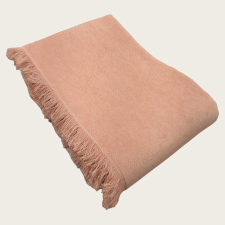 Manta de chenilla rosa de algodón con flecos | Laura Home