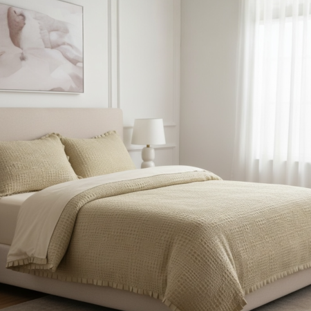 Edredão Tana Camel 100% Algodão Textura Waffle | Laura Home