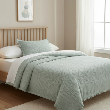 Edredão Tana Verde Água 100% Algodão Textura Waffle | Laura Home