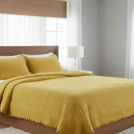 Edredão Tana Amarelo 100% Algodão Textura Waffle | Laura Home