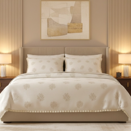 Edredón Marino con Estampado Coral Beiges 100% algodón | Laura Home