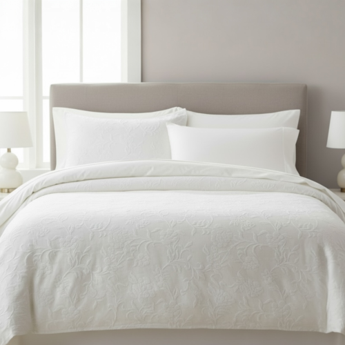 Capa de Edredão Damasco Branco Floral 100% Algodão | Laura Home