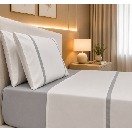 Jogo de Cama Enzo Cinzento Percal 300 Fios | Laura Home