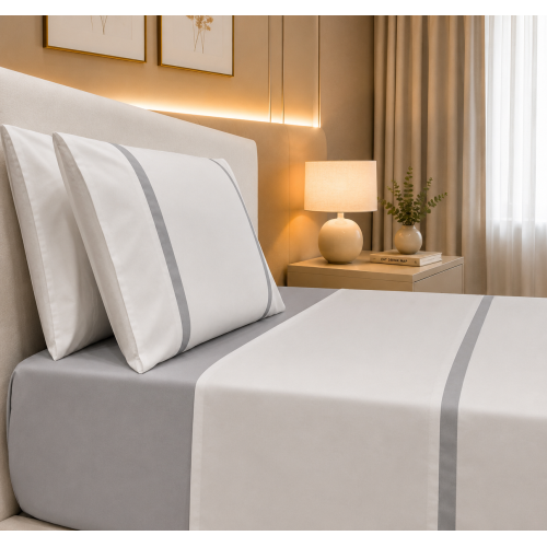 Jogo de Cama Enzo Cinzento Percal 300 Fios | Laura Home