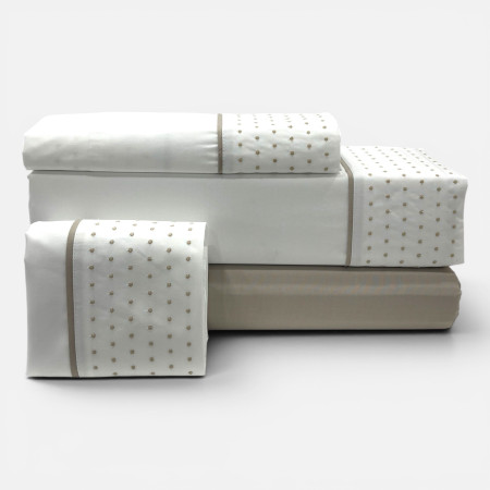 Juego de sábanas Boémia Beige Percal 300 hilos | Laura Home
