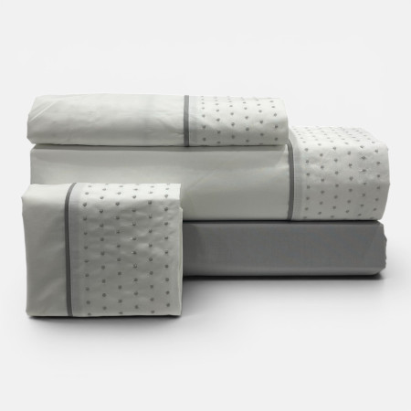 Jogo de Cama Boémia Cinzento Percal 300 Fios | Laura Home