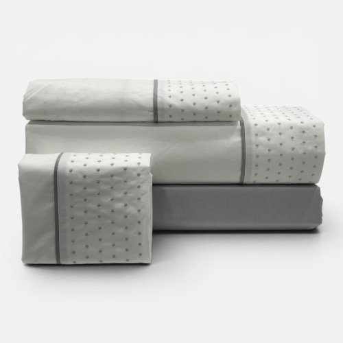 Jogo de Cama Boémia Cinzento Percal 300 Fios | Laura Home