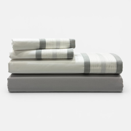 Jogo de Cama Percal 300 Fios Pregas Cinzento| Laura Home