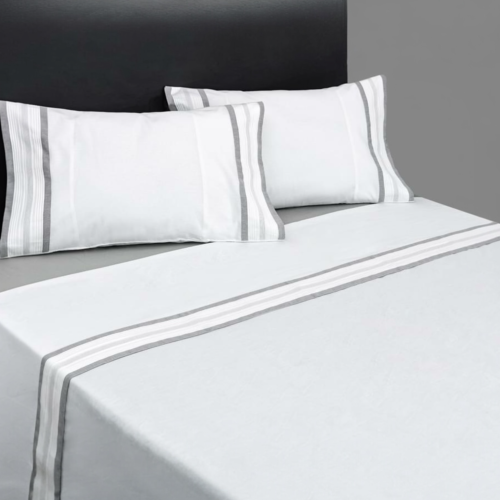 Juego de sábanas Percal 300 hilos Pregas Gris| Laura Home