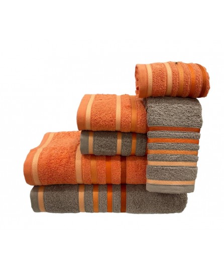 Juego de Baño D24 Topo/Naranja 100% Algodón | Laura Home