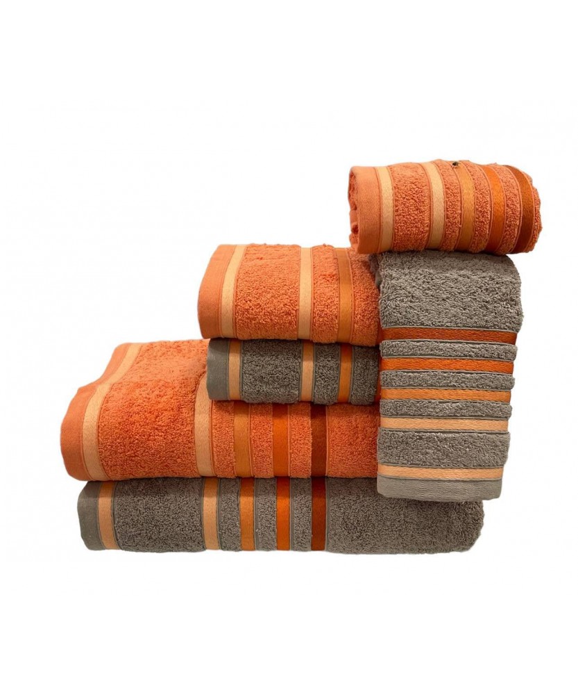 Juego de Baño D24 Topo/Naranja 100% Algodón | Laura Home