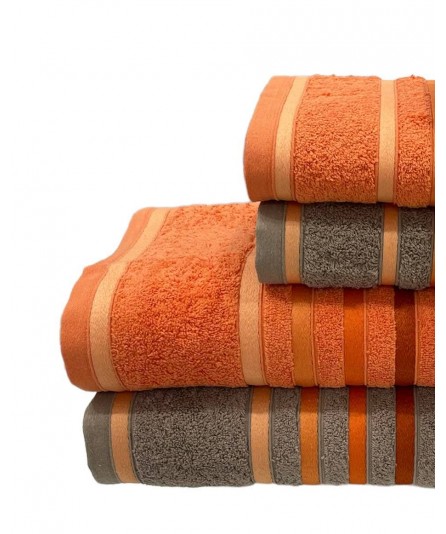 Conjunto de Banho D24 Taupe/Laranja: 100% Algodão 550g | Laura Home