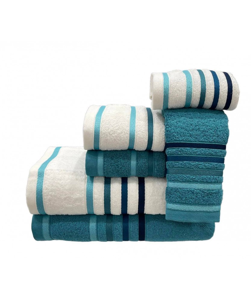 Juego de Baño D24 Azul Esmeralda 100% Algodón | Laura Home