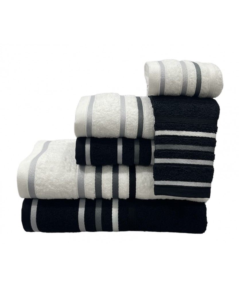 Juego de Baño D24 Negro y Blaco 100% Algodón | Laura Home