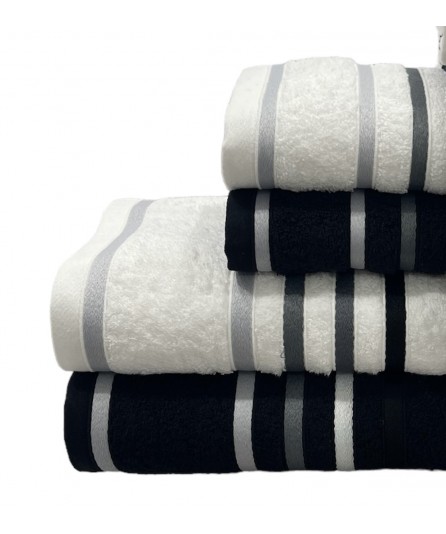 Conjunto de Banho D24 Preto e Branco: 100% Algodão 550g | Laura Home