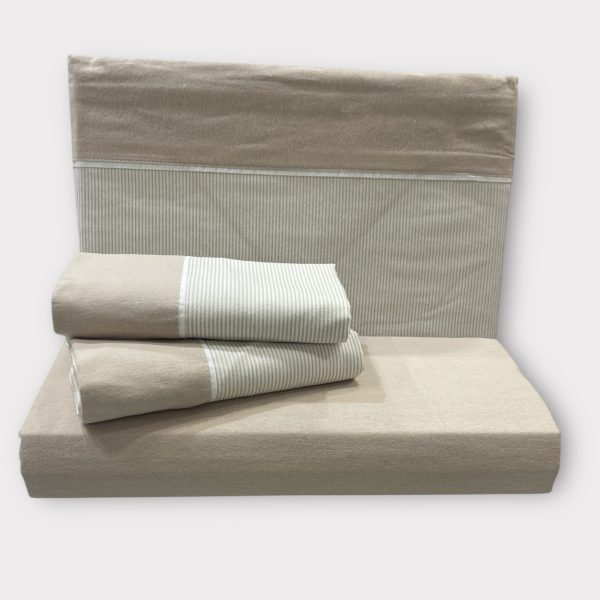 Jogo de Cama Flanela Risca Beje