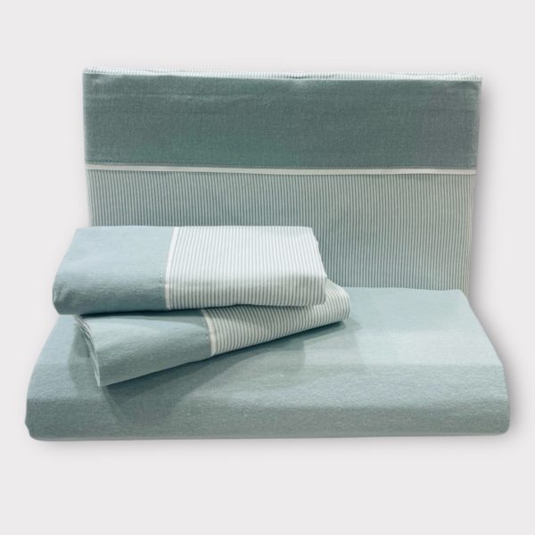 Jogo de Cama Flanela Risca Verde Água