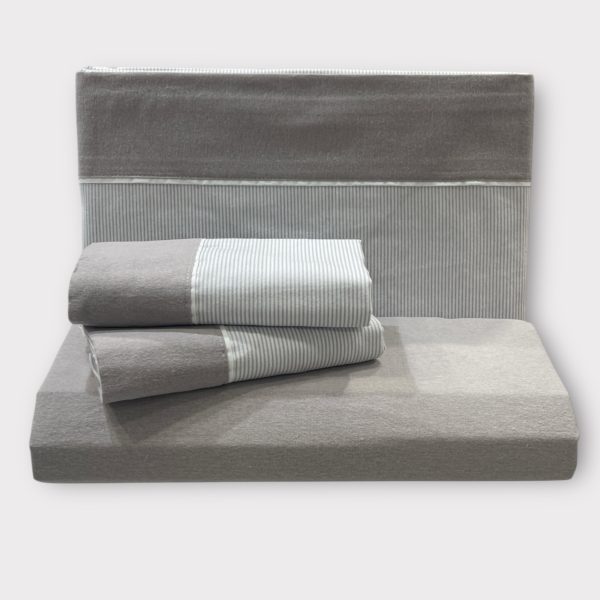 Jogo de Cama Flanela Risca Cinza